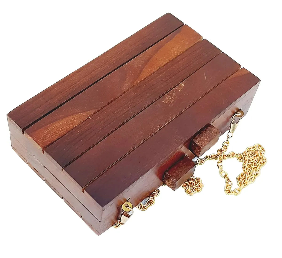 Saira Brown Wooden Slim Rectangular Clutch Bag